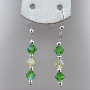 New Sterling Silver Hooks, Made With Swarovski Crystal Green Yellow Earrings